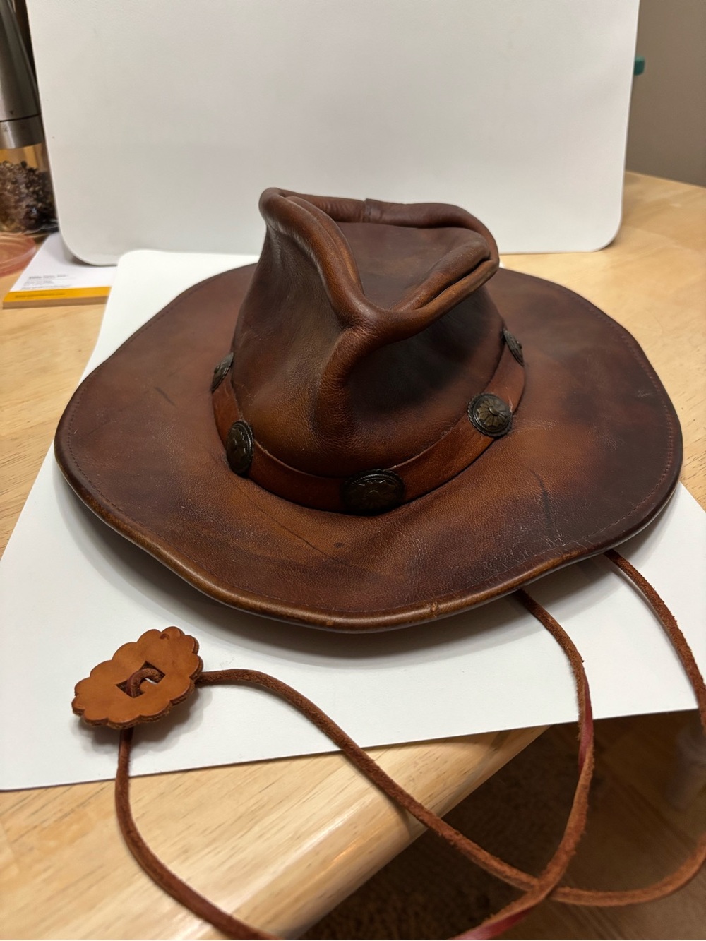 Henschel Brown Leather Western Cowboy Hat with Conchos Small